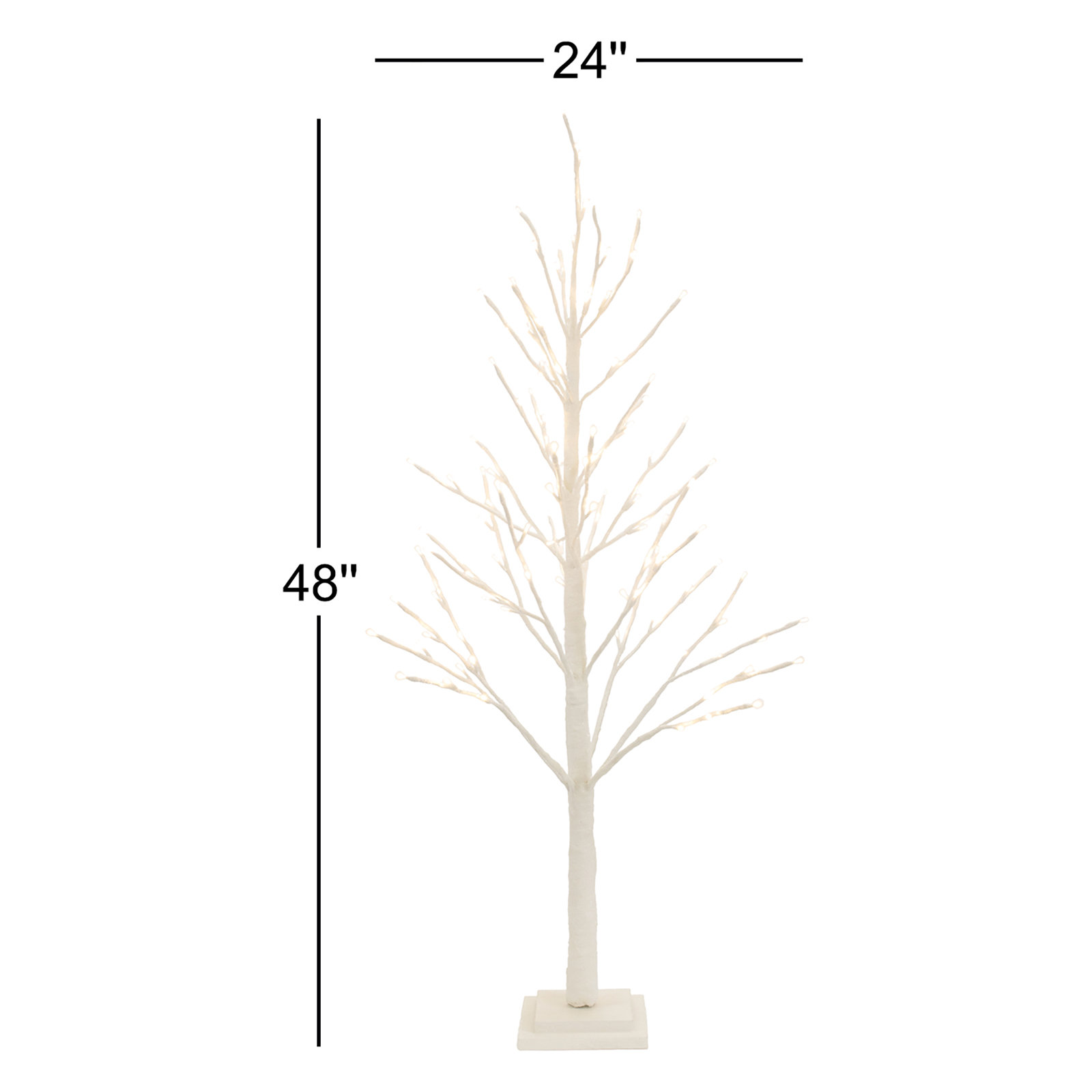 Lighted Glittered Twig Tabletop Tree, 48" H x 24" W x 24" D, White