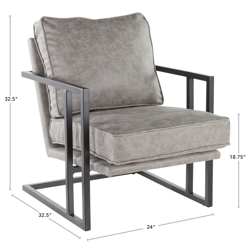 Montreal Faux Leather Accent Chair with Ottoman, Gray Faux Leather