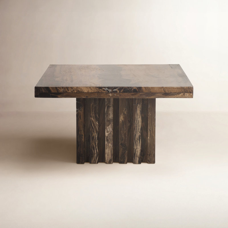 Grande table d'appoint en marbre Pristina, H 12 po x l 21 po x P 21 po, Brun