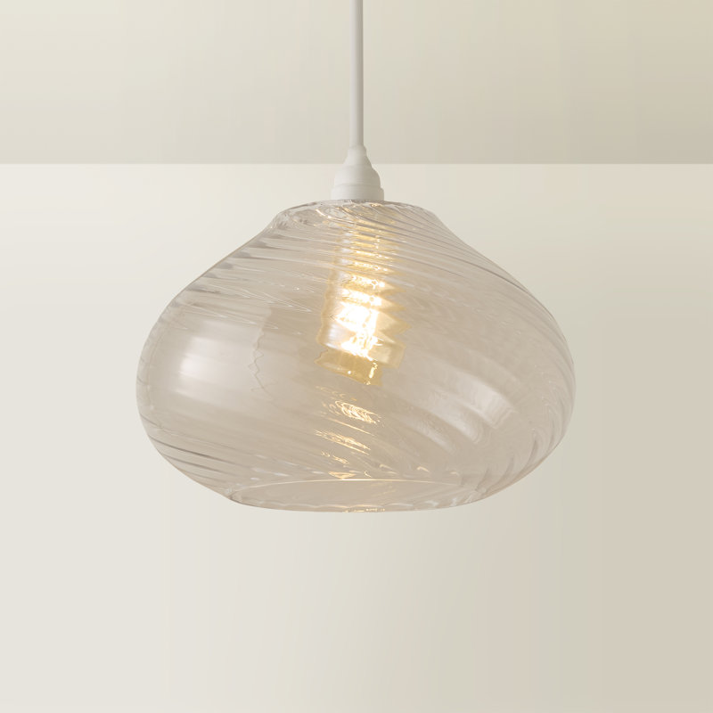 Corinne Twill Spiral Bulbous Glass Easy Fit Pendant Lamp Shade, Clear