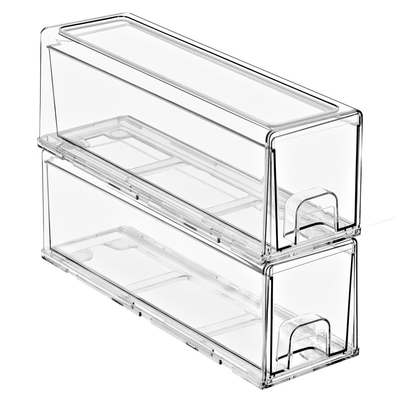 Sorbus Small Clear Stackable Storage Drawers – 2-pack Plastic Organizer Bins With Handles