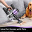 Aspirateur sans fil, aspirateur balai 10 en 1 avec aspiration puissante, tuyau, lumière DEL verte, brosse anti-enchevêtrement, aspirateur léger et rechargeable pour la maison, planchers de bois franc, tapis, poils d'animaux, mauve.