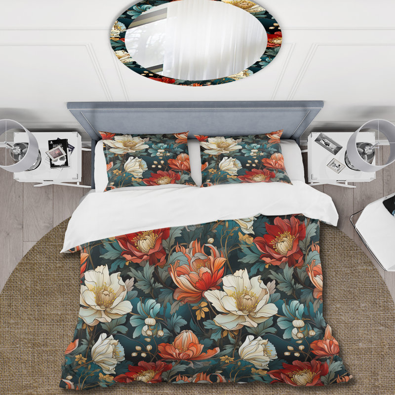 Ensemble de housse de couette fleurs bleues et blanches, Housse de couette pour très grand lit et 2 très