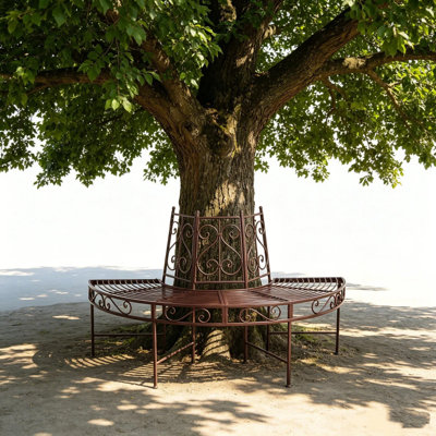Half Round Wrought Iron Tree Bench, Antique Bronze Curved Tree Surround Bench, Weather Resistant Outdoor Circular Tree Seat for Garden Backyard Park Lawn