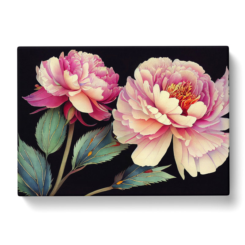 Watercolour Peony Flowers Vol.1 - Wrapped Canvas, 40cm H x 60cm W x 3cm D