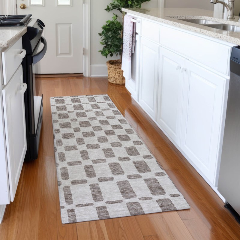 Tapis taupe Prisco lavable à la machine de qualité supérieure, Tapis de couloir 2 pi 3 po x 7 pi 6 po