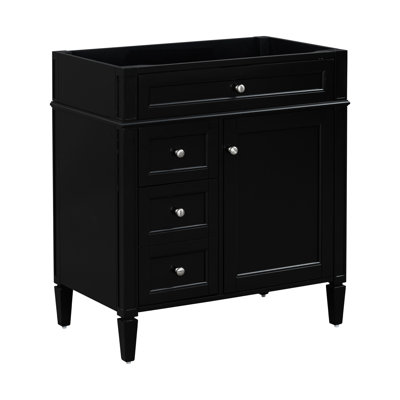 Meuble-lavabo noir de 30 po de style moderne, 3 tiroirs avec tiroir basculant, tablette réglable, rangement pour porte d'armoire, pieds romains exquis, poignée texturée pour le rangement