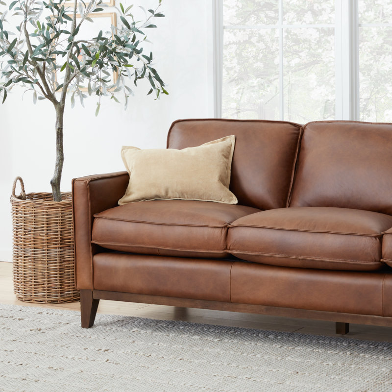 Canapé en cuir 85 po Cascades, Cuir véritable moka