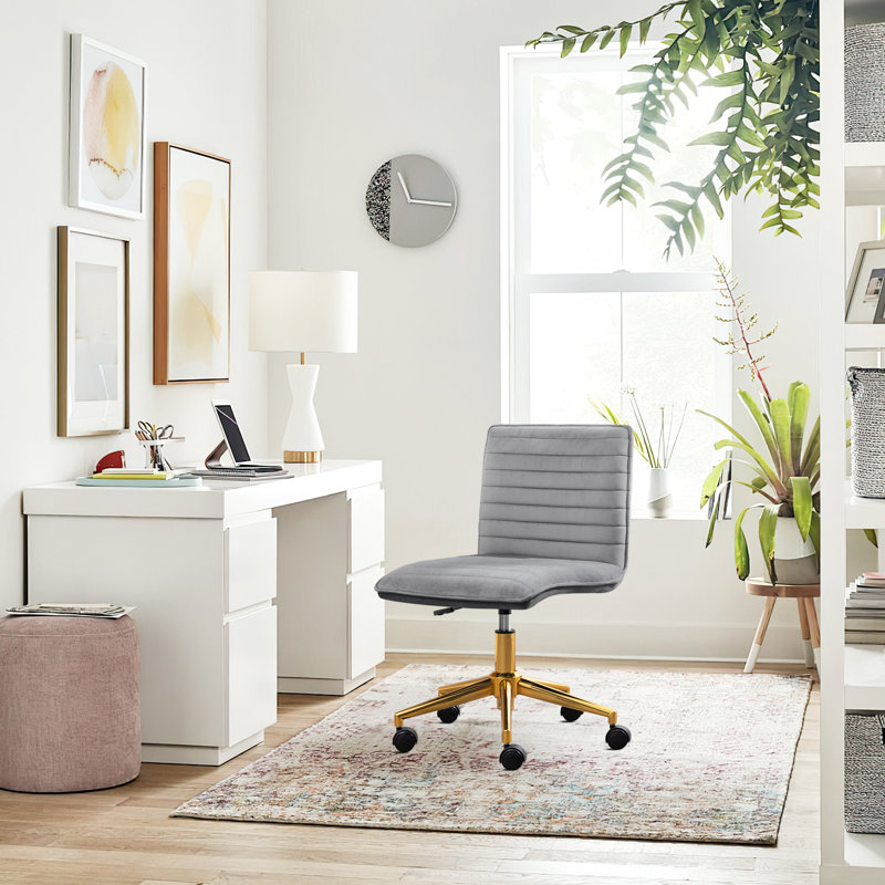 Chaise de bureau en velours Auctin, Gris