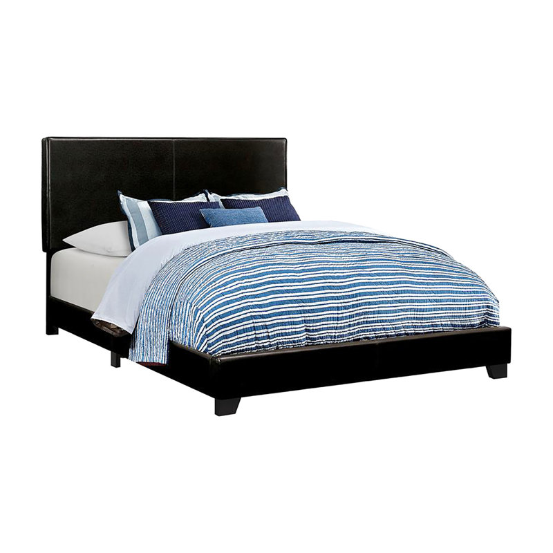 Modern Black Faux Leather Bed Frame With Panel Design For Full Size In A Comfortable Sleeping Area, Black, Full