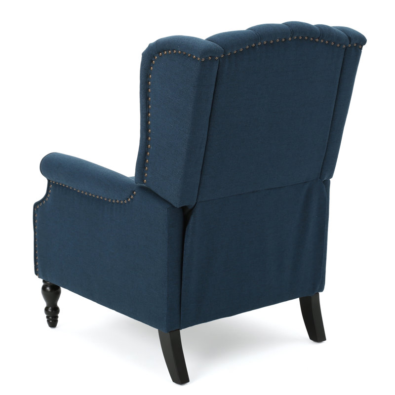 Alta Traditional 28.5" Wide Manual Wingback Recliner Chair with Button-Tufted Diamond Stitching, Dark Blue
