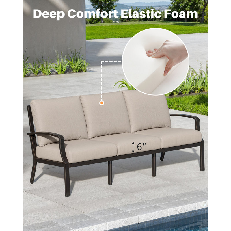 3-Seater Outdoor Patio Couch, Never-Rust Aluminum Outdoor Sofa, Spacious Patio Sofa Couch with Thick Cushion, 3 Seats Outdoor Club Sofa Patio Furniture Sofa for Backyard, Garden, Dark Bronze