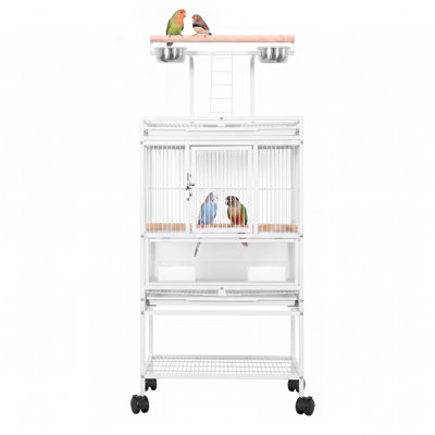 Cage à oiseaux en métal 3-en-1 avec plateau de jeu et support roulant, cage de vol pour petits oiseaux perruche