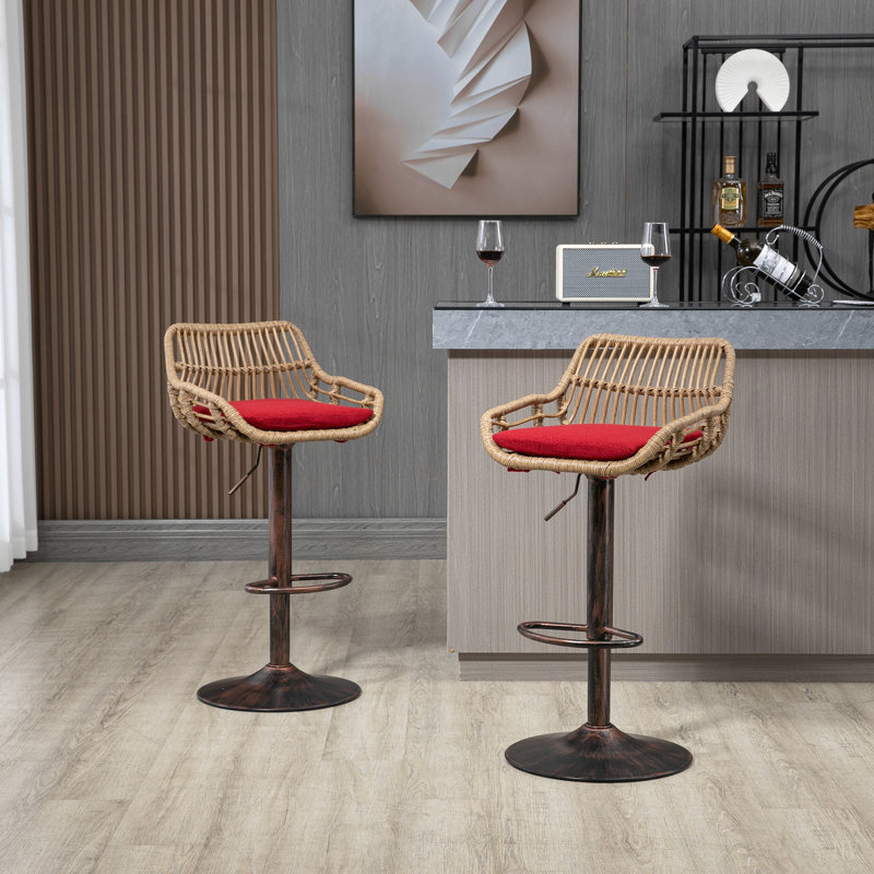 Ensemble de 2 tabourets de bar modernes pivotants avec repose-pieds réglables pour cuisine et salle à manger, Red/Brown