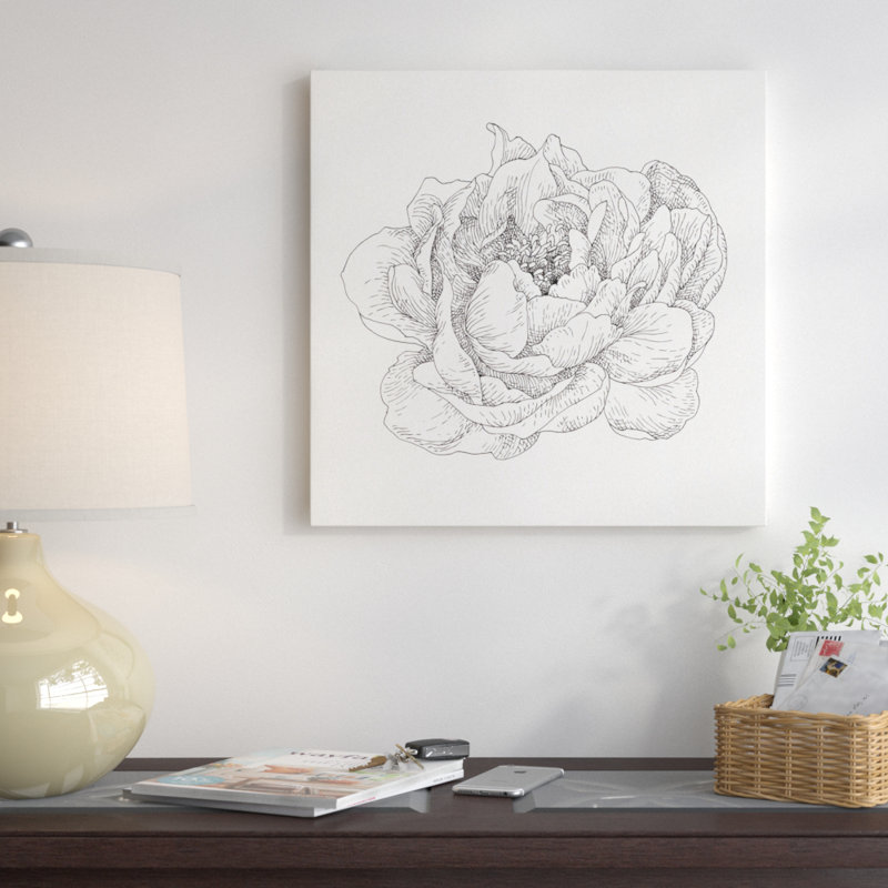 V, impression sur toile tendue Pen And Ink Florals, H 18 po x l 18 po x P 1,5 po, Toile encadrée noire, Pas de tapis