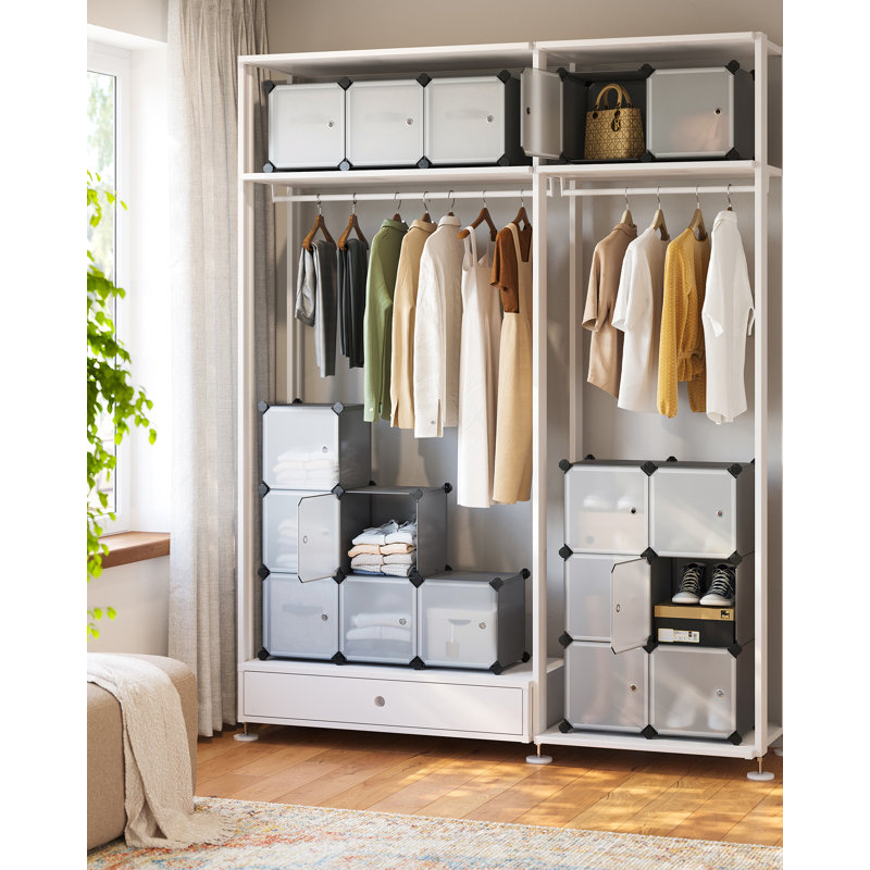 16 Pair Stackable Shoe Storage Cabinet, Grey/White