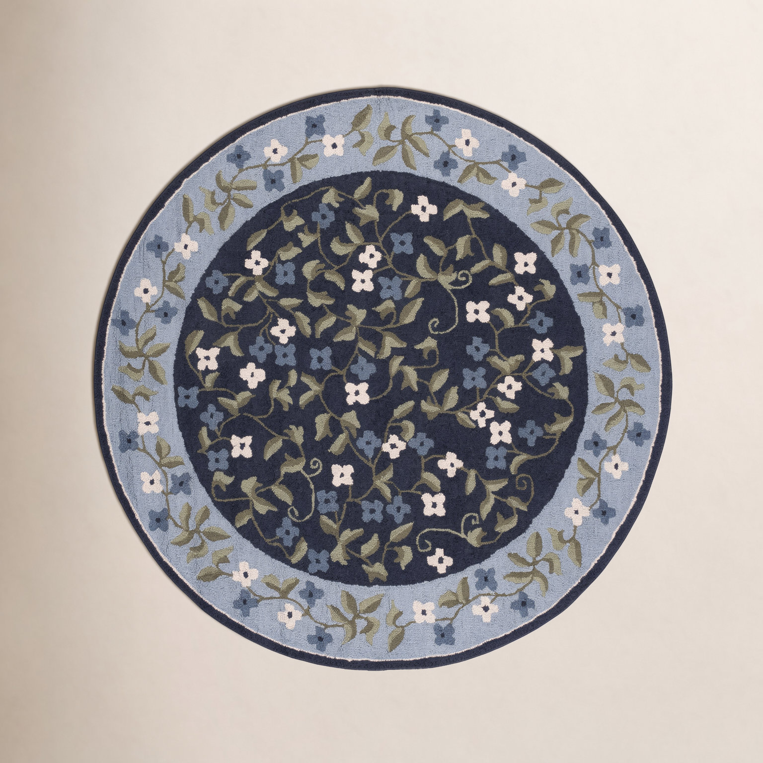 Hand-Tufted Wool Floral Outdoor Rug, Round 6'