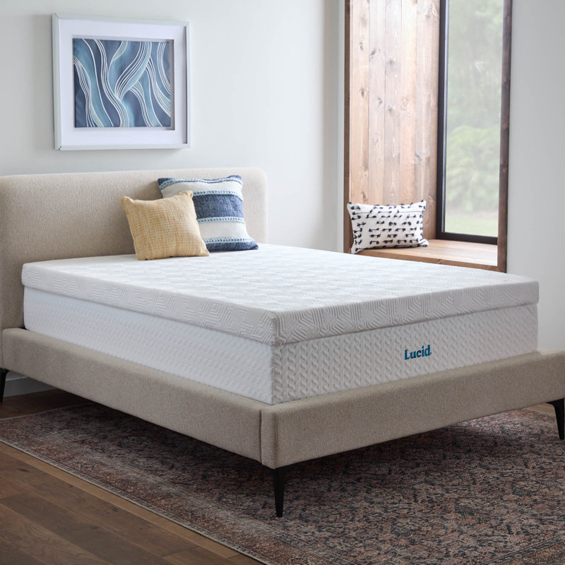 Lucid 4" Lavender and Gel Memory Foam Mattress Topper with cover - Queen, 4 inch, Queen