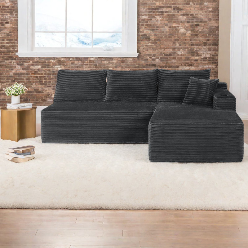 Canapés modulaires modernes à compression, canapé en forme de L en peluche de 96 pouces pour la maison