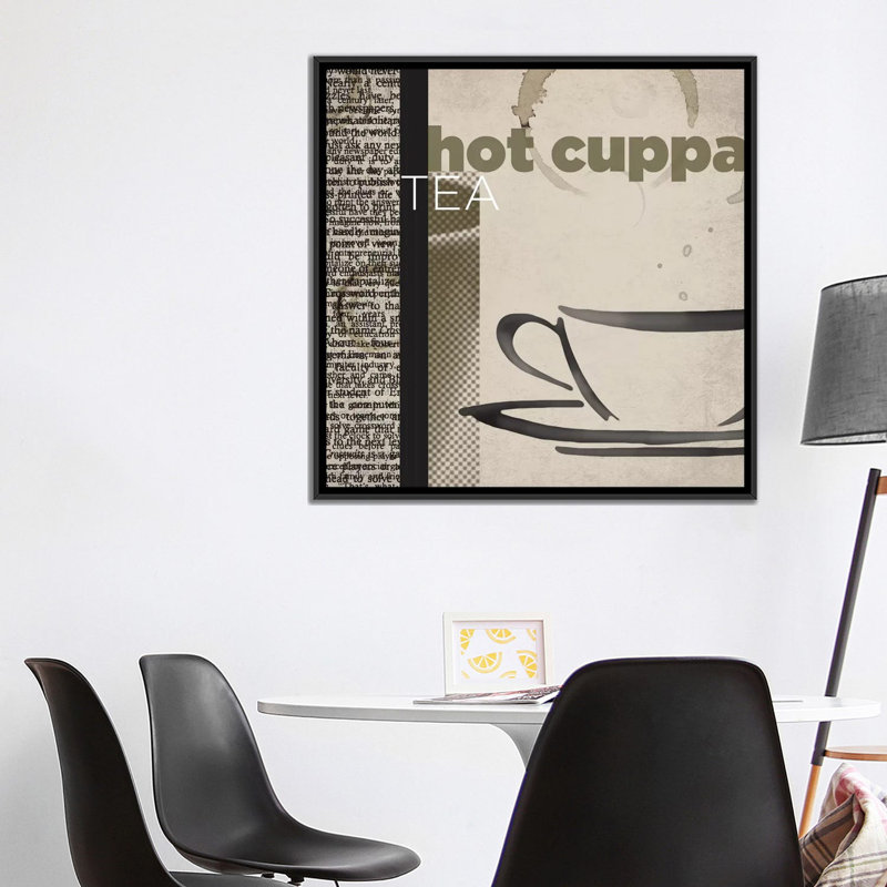 « hot cuppa tea », affiche rétro sur toile tendue, H 18 po x l 18 po x P 1,5 po, Toile avec cadre noir, Pas de tapis