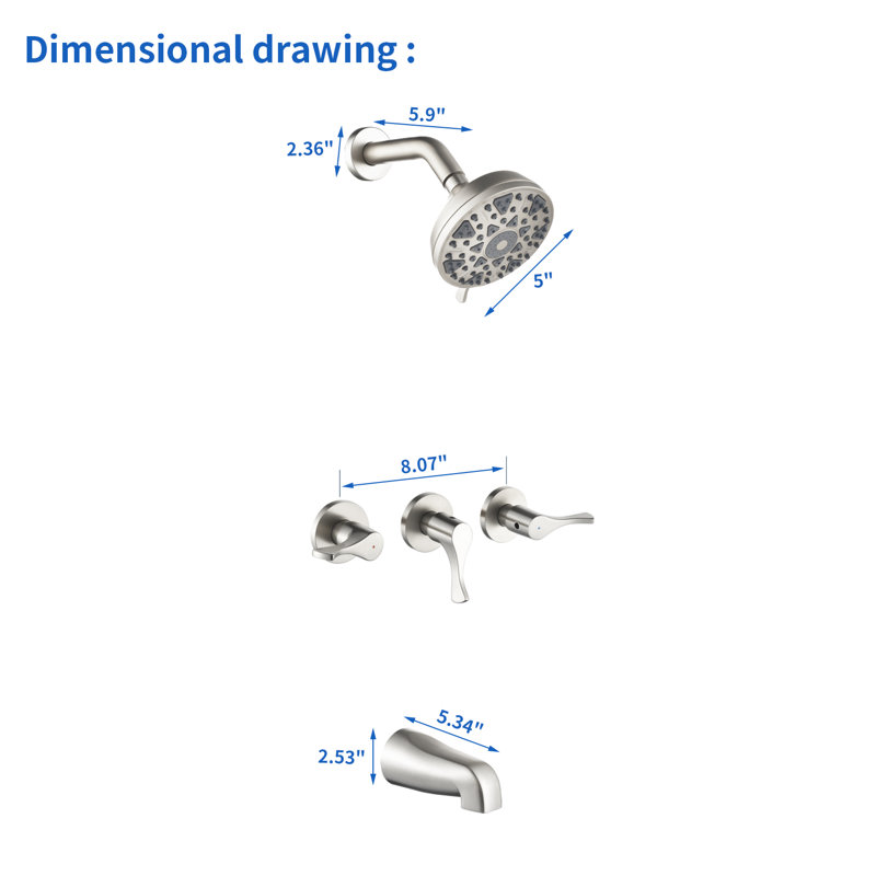 Ensemble de robinet de douche à 3 poignées avec robinet de baignoire et robinets de douche et ensemble de garniture de douche