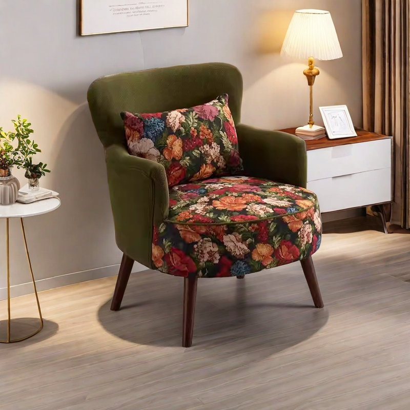 Chaise en tissu jacquard avec pieds en bois massif