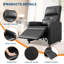 Electric Power Recliner Chair for Living Room - PU Leather Sofa, Tall Back, Overstuffed Ergonomic Padding, Side Pockets, USB Port, Comfortable Home Theater Seating, 30A Black