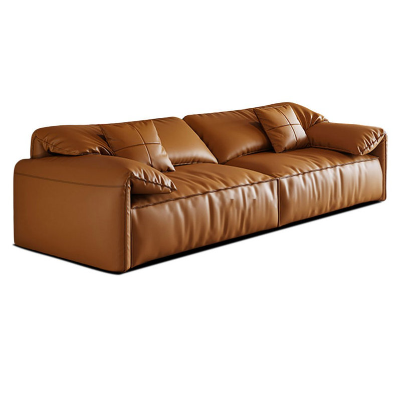 Coussin modulaire en cuir véritable, Brun, 3, H 31,5 po x l 102,36 po x P 41,34 po