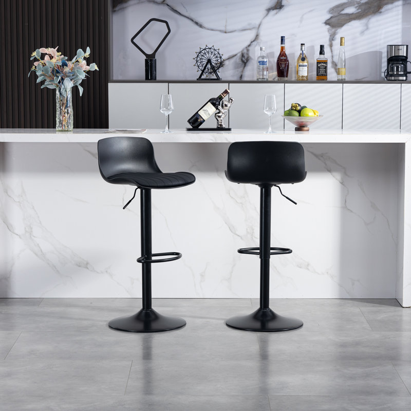 Ensemble de 2 tabourets de bar - tabourets de bar modernes en cuir de polyuréthane à hauteur de comptoir avec dossier, îlots de cuisine pivotants à hauteur réglable, sans accoudoirs, grande base - noir