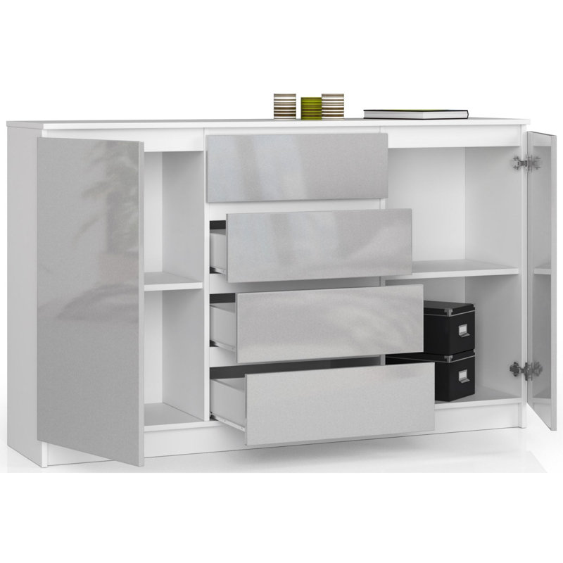 Conan 160cm W 4 - Drawer Chest of Drawers, White/Metallic Gloss