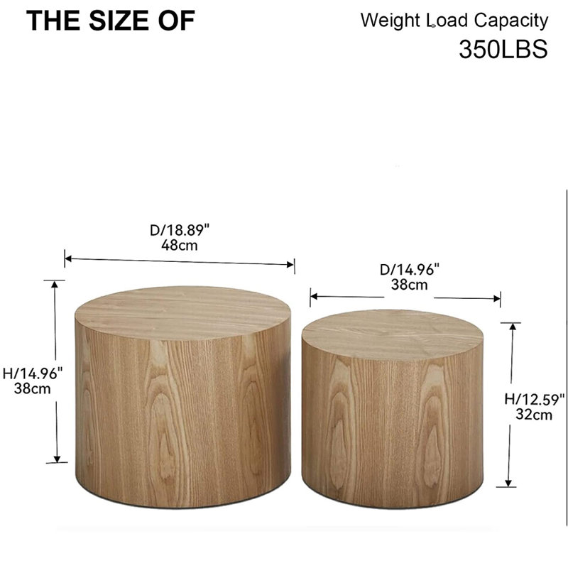 Ensemble de 2 tables basses gigognes avec pieds antidérapants Nesting, Chêne
