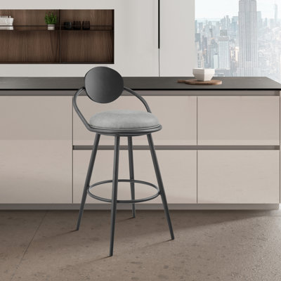 Tabouret de bar pivotant vintage gris anthracite de 66 cm (26 pouces) avec base en fer noir teinté, idéal pour un bar ou une salle à manger à domicile, parfait pour les conversations.