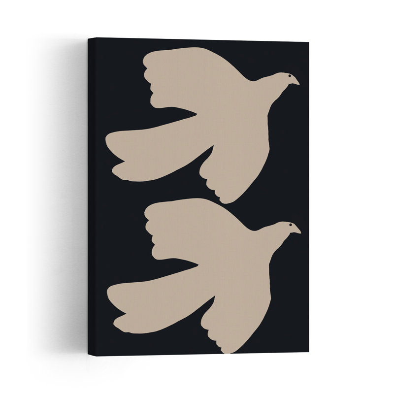 Colombes en vol - Affiche murale élégante, minimaliste et paisible représentant des oiseaux et la nature, H 48 po x l 32 po