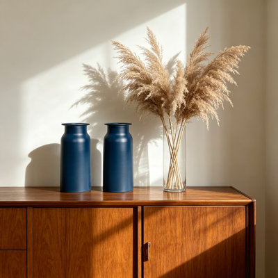 Ensemble de 2 vases à fleurs en métal bleu marine sans soudure, 10,8 pouces de hauteur, paire de vases à motif floral mat moderne, incassable, étanche, centre de table sophistiqué pour la décoration de la table, du manteau de cheminée et de la tablette