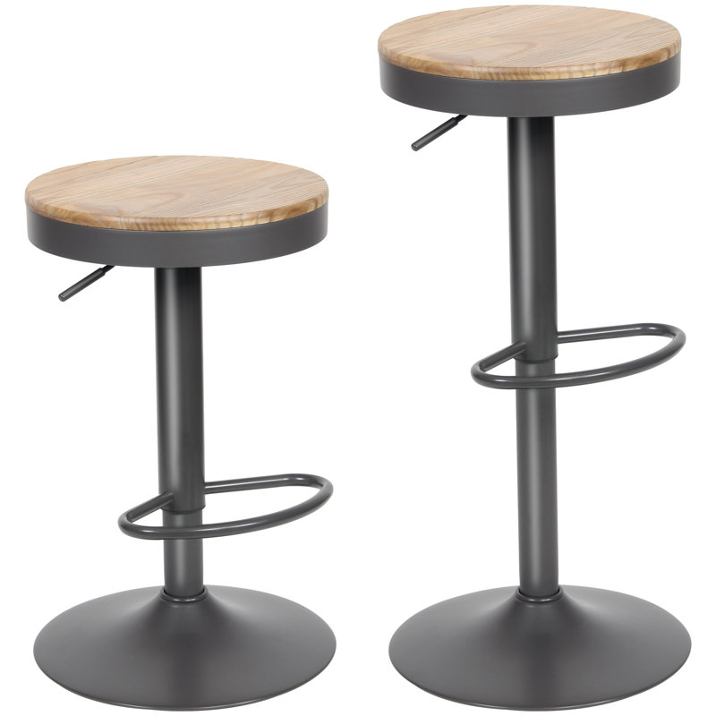 Swivel Adjustable Height Counter Stool with Metal Frame, Light Brown