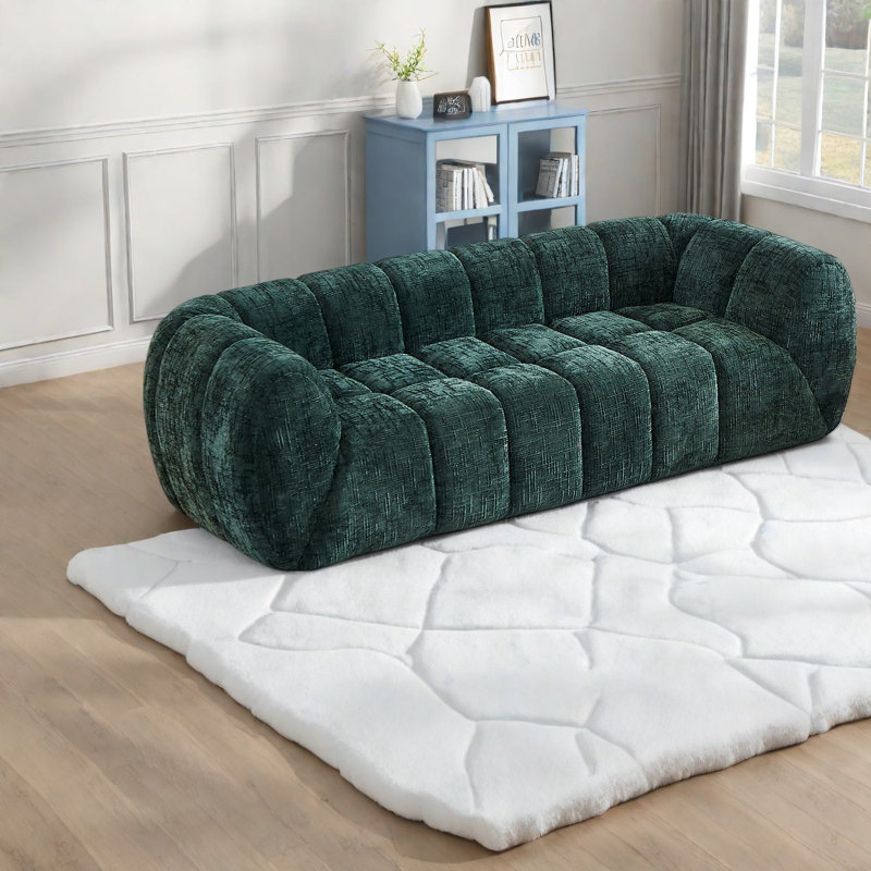Modern Chenille Green Sofas, Comfortable Quilted Design For Home Spaces