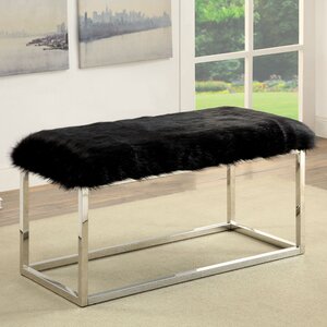 Agrippa Upholstered Bench Faux Fur Black and Chrome 