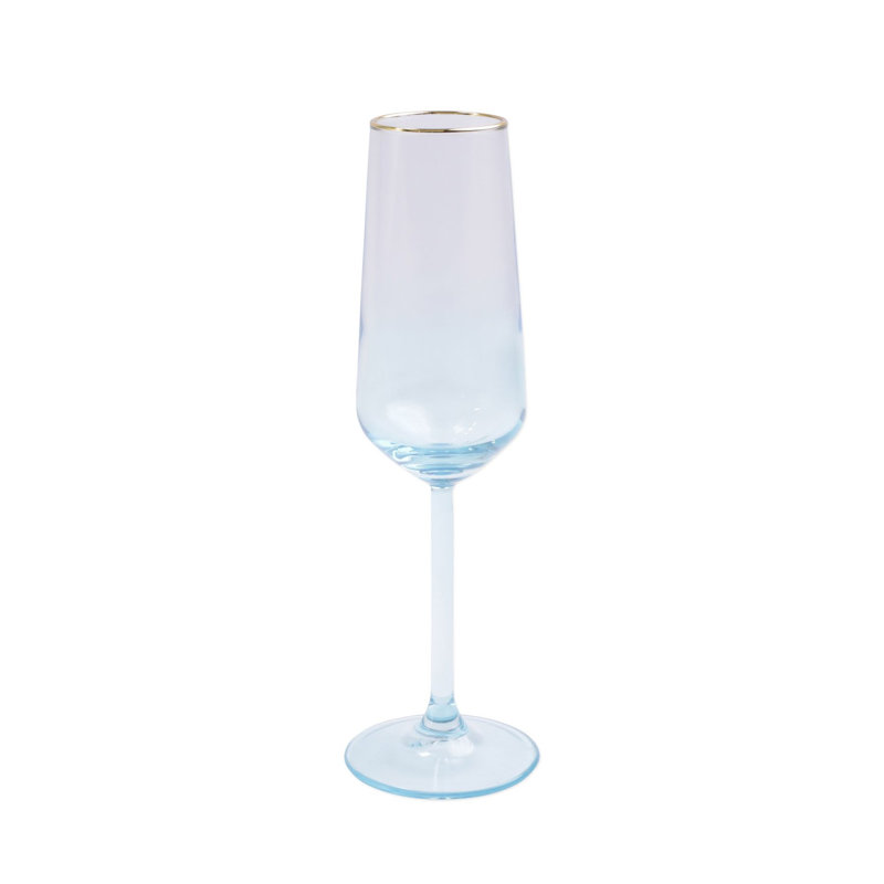 Assorted Multicolor Glass Champagne Flute Set with Gold Rim