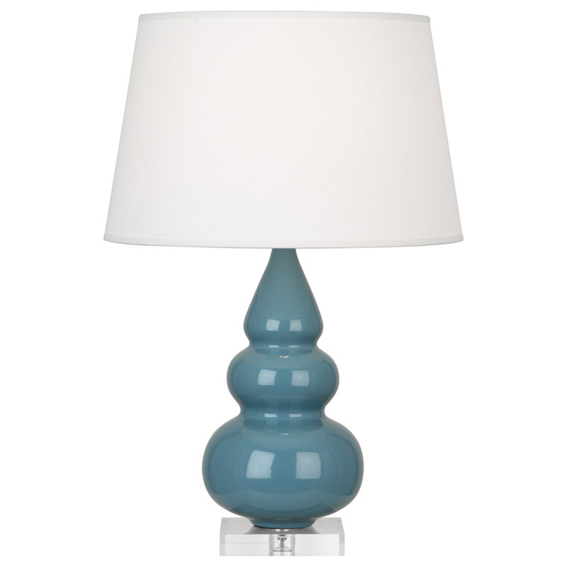 Small Triple Gourd Ceramic Table Lamp, Steel Blue