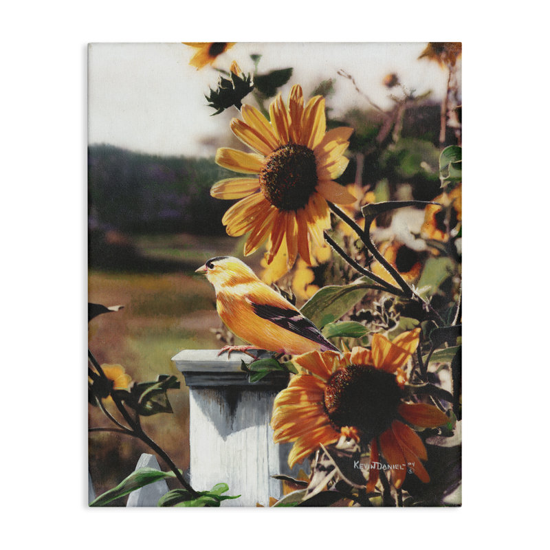  «Canary Bird & Sunflowers», art mural sur toile par Kevin Daniel, H 20 po x l 16 po