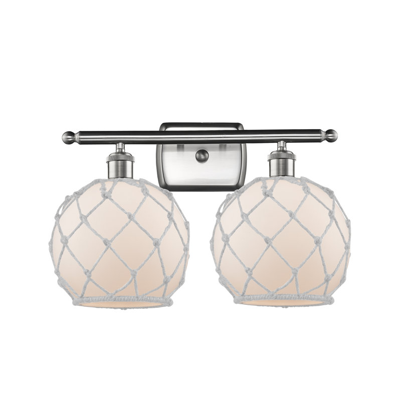 Arriola 2-Light Dimmable Vanity Light, 6 Watt Vinage LED Bulb, White/Off White, Brushed Satin Nickel