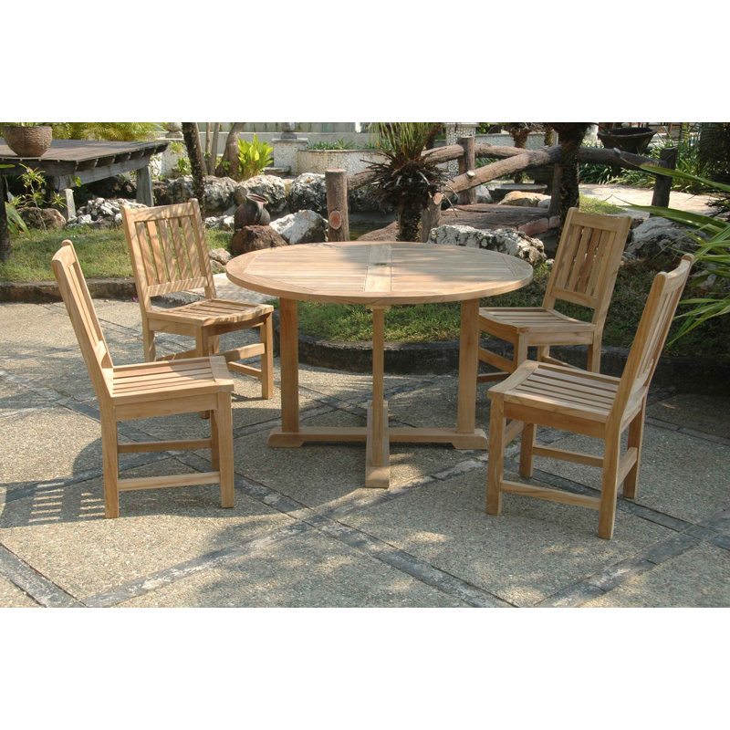 Kratzer 4 - Person Teak Wood Patio Dining Set with Round Table