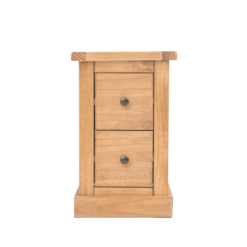 35cm W Plywood / Laminate Board Bedside Table, Waxed, Brass Knob