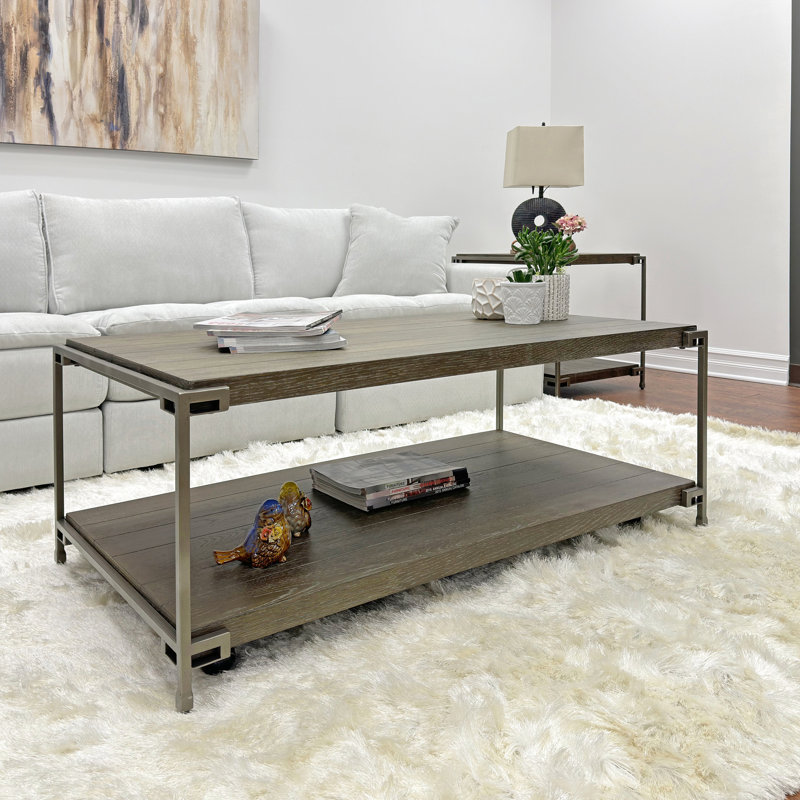 Meuble de salon contemporain, graphite vieilli, bois franc massif et métal, 1 table basse et 2 tables de bout