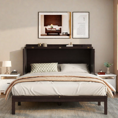 Murphy Bed With Power Station And Rattan Decoration Panel And A Large Drawer