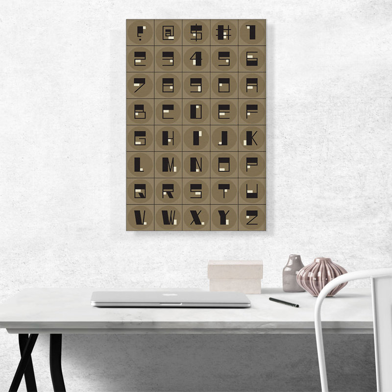 «Beige Black Mid Century Modern Full Alphabet», reproduction d'art textuel sur toile tendue, H 26 po x l 18 po x P 0,75 po