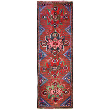 Rug & Kilim Pasha One-of-a-Kind 3'9 X 8'1 1960s Runner Wool Area Rug in  Green/Pale Blue/Pink