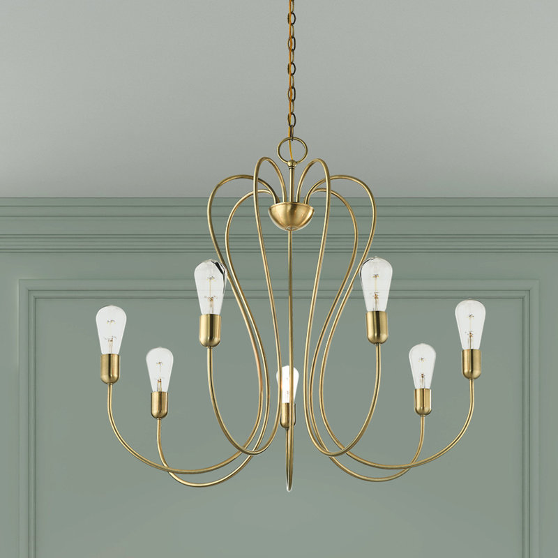Rocha 7 - Light Steel Dimmable Classic / Traditional Chandelier, Antique Brass