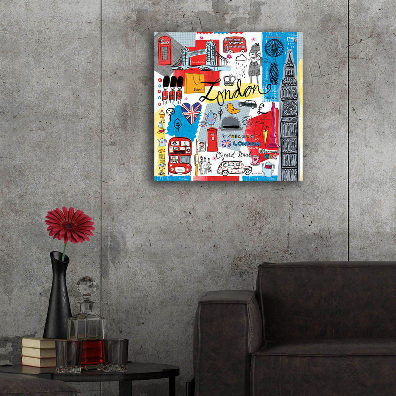 Art mural en verre épique «Travelling London» par Farida Zaman, 24 po x 24 po, H 24 po x l 24 po