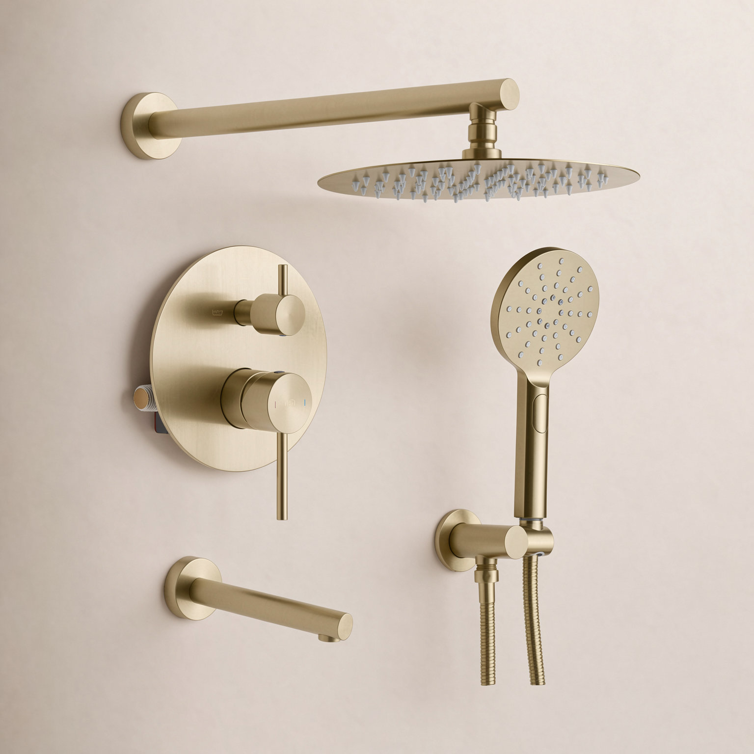 Circular Wall-Mounted Shower Faucet, Brushed Gold